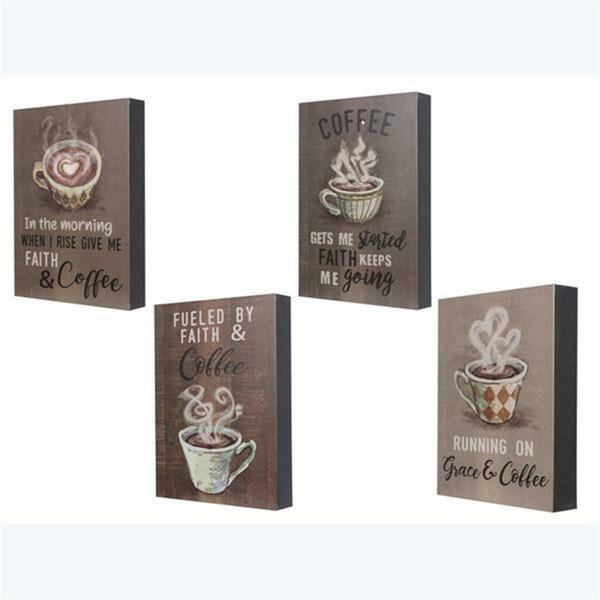 Youngs Wood Wall & Tabletop Coffee Box Sign, Assorted Color - 4 Piece 21581